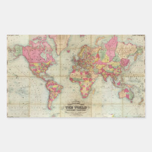 Antique World Map by John Colton, circa 1854 Rectangular Sticker