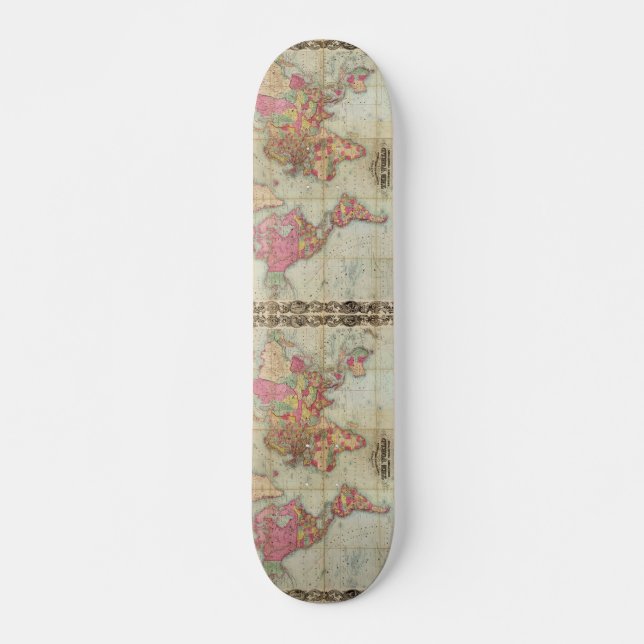 Antique World Map by John Colton, circa 1854 Skateboard (Front)
