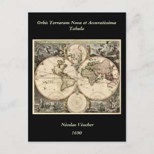 Antique World Map by Nicolao Visscher, circa 1690 Postcard