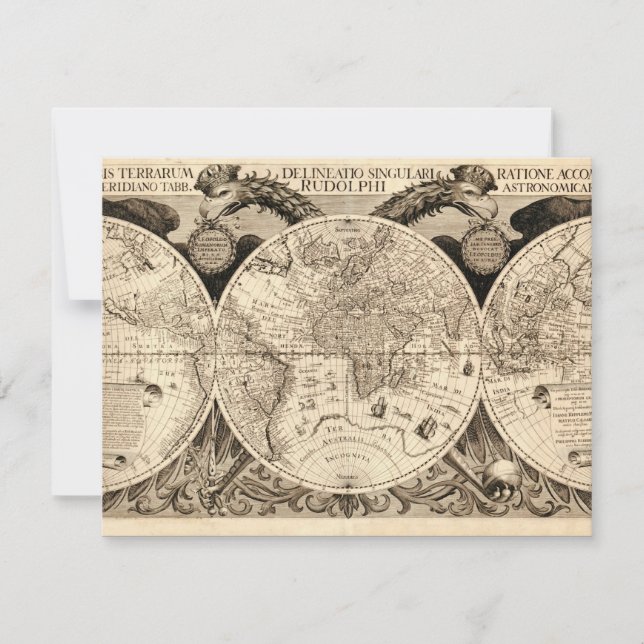 Antique World Map by Philipp Eckebrecht - 1630 Invitation (Front)