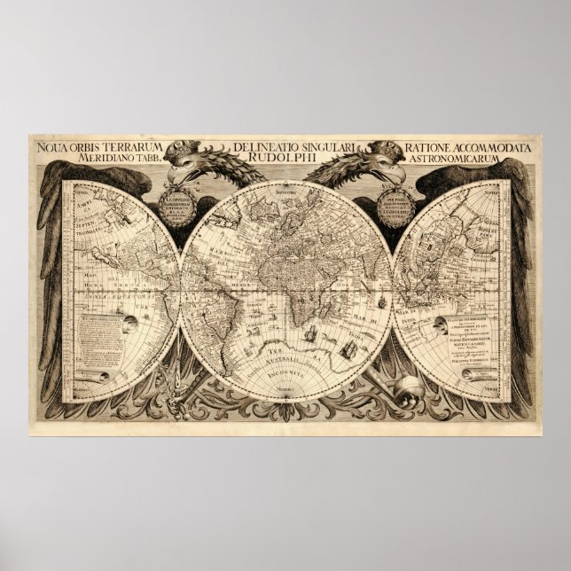 Antique World Map by Philipp Eckebrecht - 1630 Poster (Front)