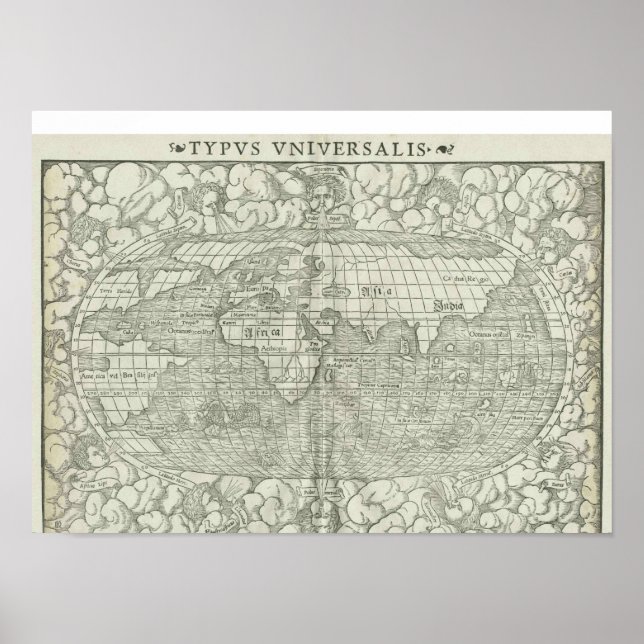 Antique World Map by Sebastian Münster circa 1560 Poster (Front)