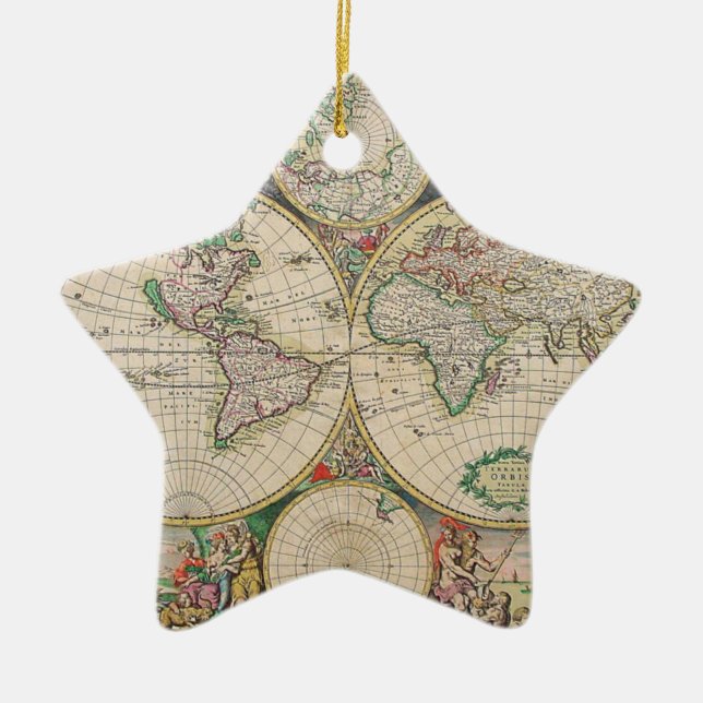 Antique World Map Ceramic Ornament (Front)