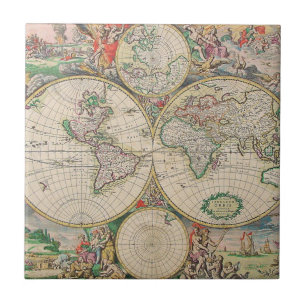 Antique World Map Ceramic Tile