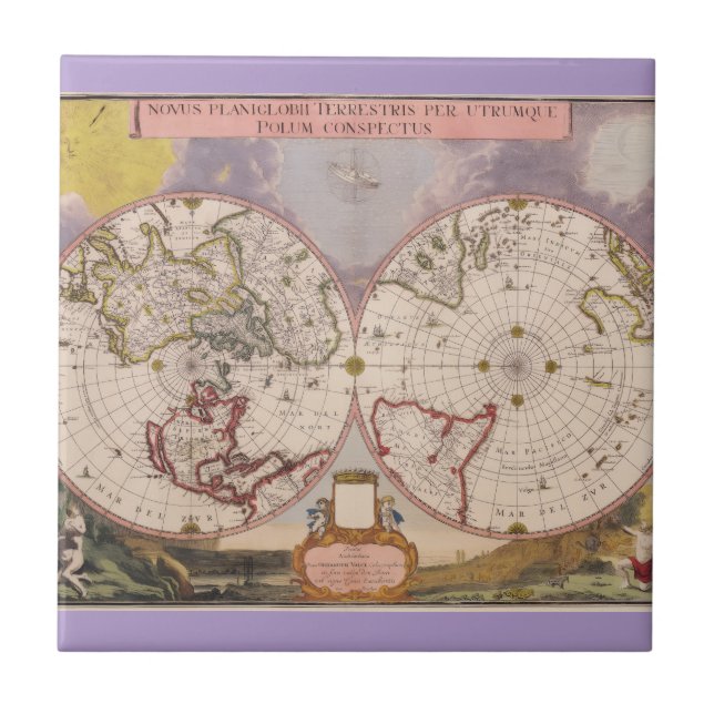Antique World Map Ceramic Tile (Front)