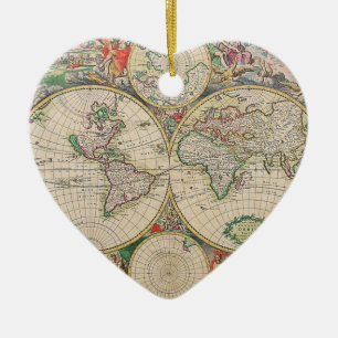 Antique World Map Ceramic Tree Decoration