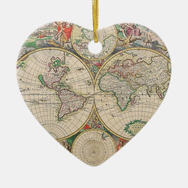Antique World Map Ceramic Tree Decoration (Front)