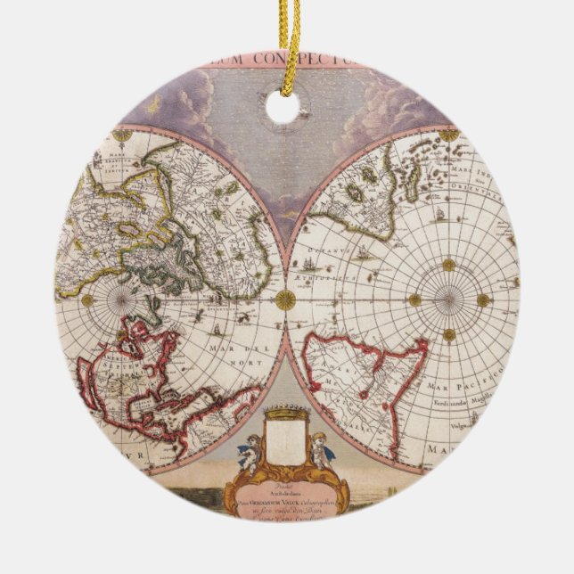 Antique World Map Ceramic Tree Decoration (Front)