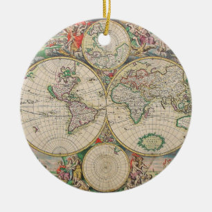 Antique World Map Ceramic Tree Decoration