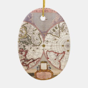Antique World Map Ceramic Tree Decoration