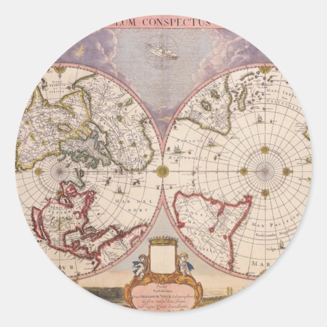 Antique World Map Classic Round Sticker (Front)