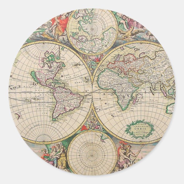 Antique World Map Classic Round Sticker (Front)