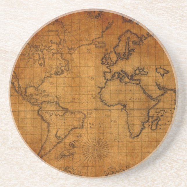 Antique World Map Coaster (Front)