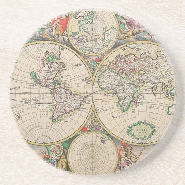 Antique World Map Coaster (Front)