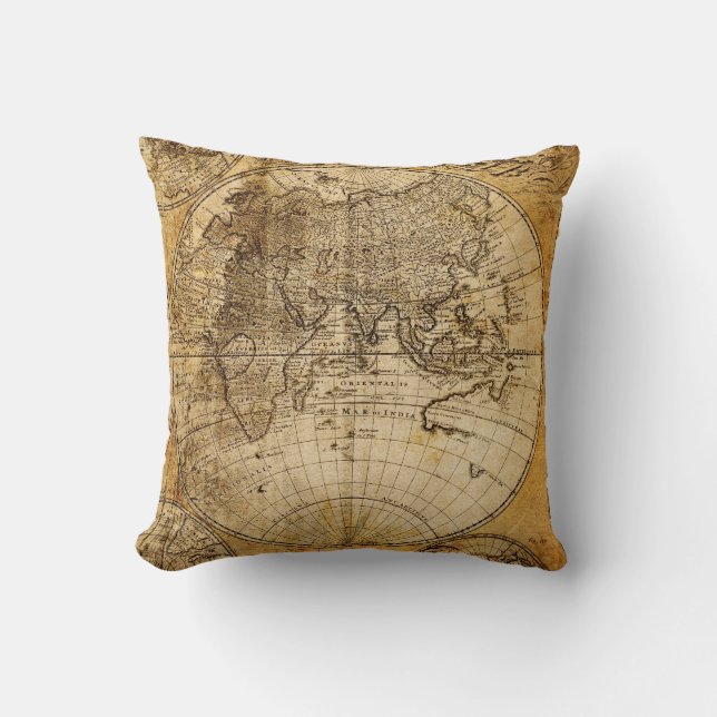 Antique World Map Custom Pillow (Front)