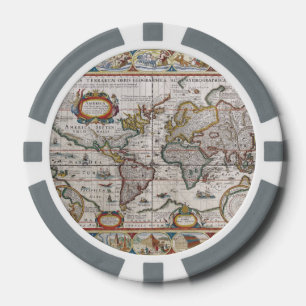 Antique World Map custom poker chips