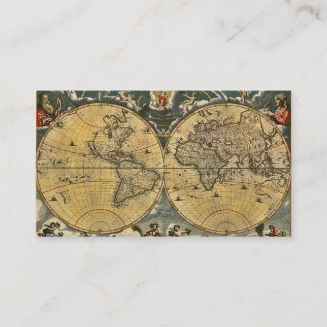 Antique World Map Distressed #2 Business Card (Front)