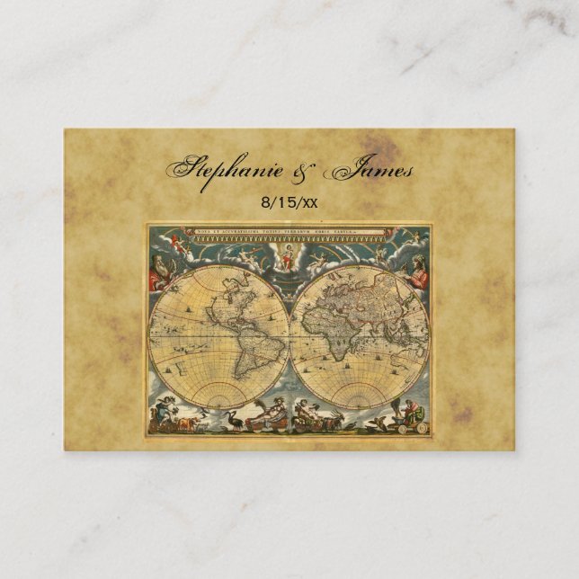 Antique World Map Distressed #2 Escort Cards (Front)