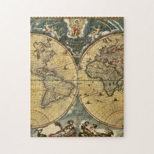 Antique World Map Distressed #2 Jigsaw Puzzle