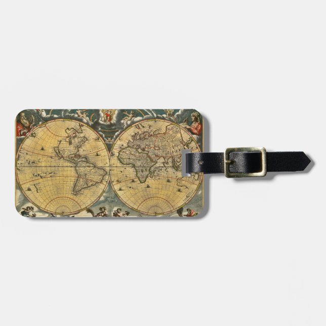 Antique World Map Distressed #2 Luggage Tag (Front Horizontal)