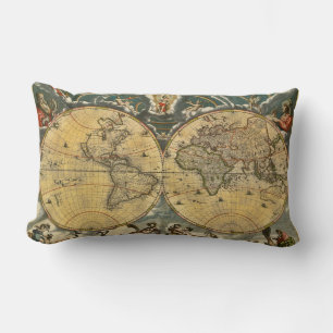 Antique World Map Distressed #2 Lumbar Cushion