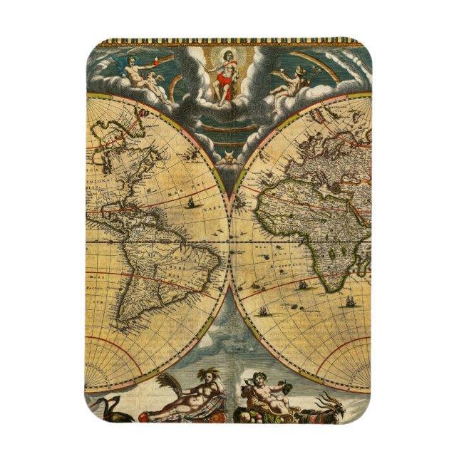 Antique World Map Distressed #2 Magnet (Vertical)