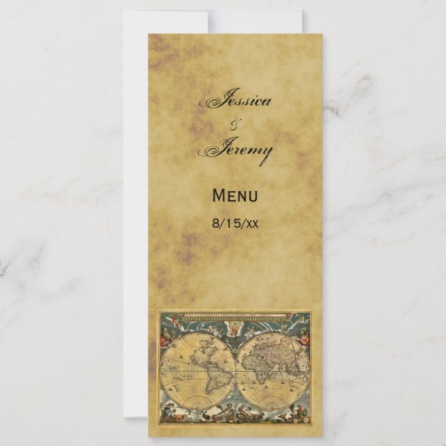 Antique World Map Distressed #2 Menu Cards (Front)