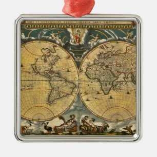 Antique World Map Distressed #2 Metal Ornament