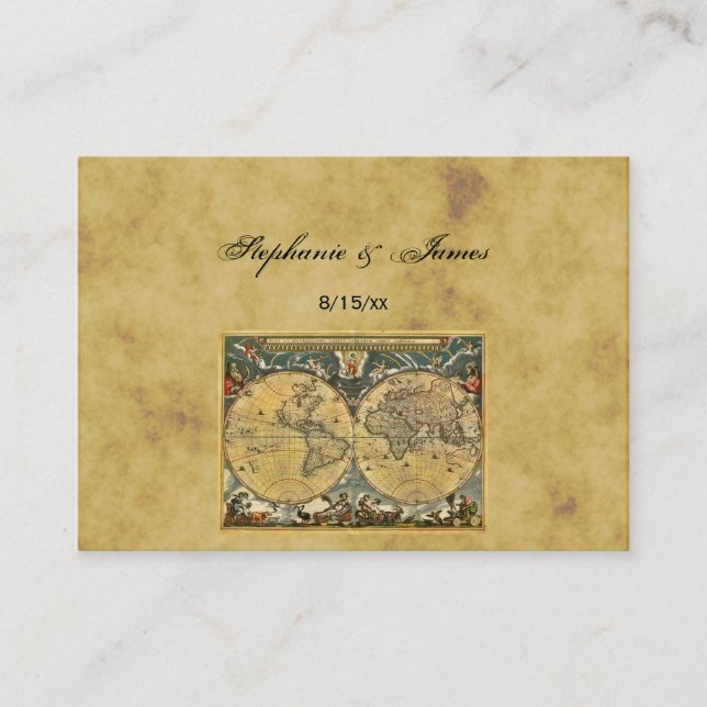 Antique World Map Distressed #2A Escort Cards (Front)