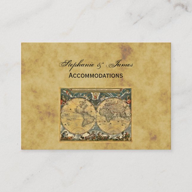 Antique World Map Distressed BG Accommodations Enclosure Card (Front)
