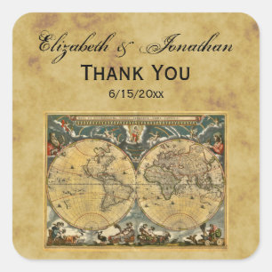 Antique World Map, Distressed BG Envelope Seals