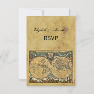 Antique World Map, Distressed BG RSVP Card