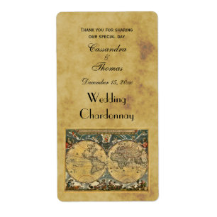 Antique World Map Distressed BG Wine Labels
