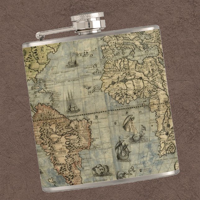 Antique World Map elegant flask (Creator Uploaded)