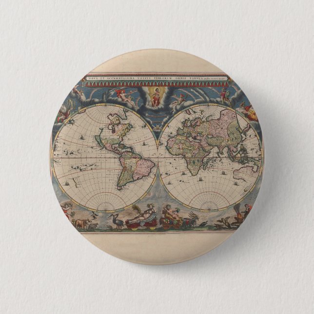 Antique World Map: Historical Cartography Art 6 Cm Round Badge (Front)