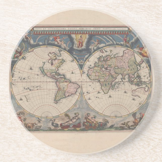 Antique World Map: Historical Cartography Art Coaster (Front)