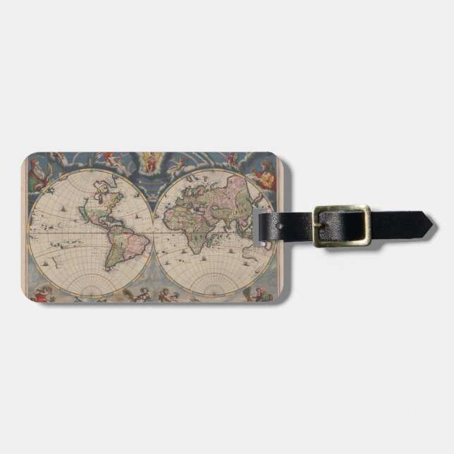Antique World Map: Historical Cartography Art Luggage Tag (Front Horizontal)