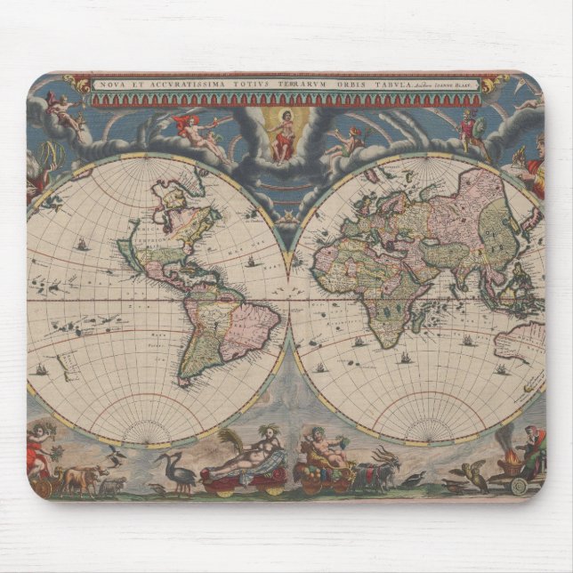 Antique World Map: Historical Cartography Art Mouse Pad (Front)