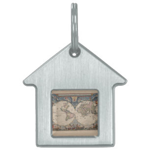 Antique World Map: Historical Cartography Art Pet ID Tag