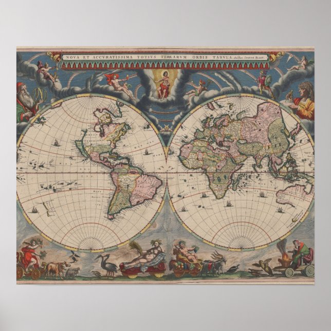 Antique World Map: Historical Cartography Art Poster (Front)