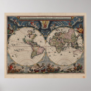 Antique World Map: Historical Cartography Art Poster