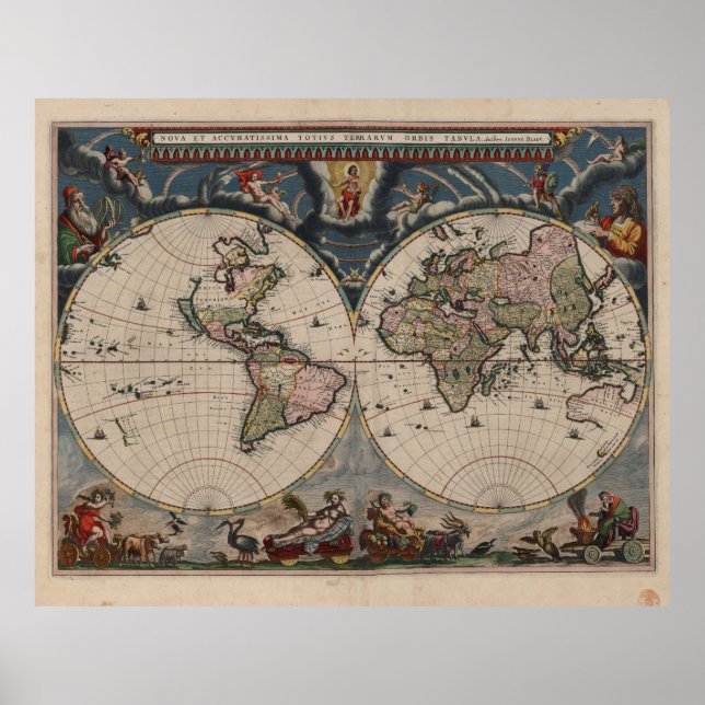 Antique World Map: Historical Cartography Art Poster (Front)