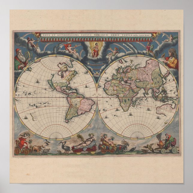 Antique World Map: Historical Cartography Art Poster (Front)
