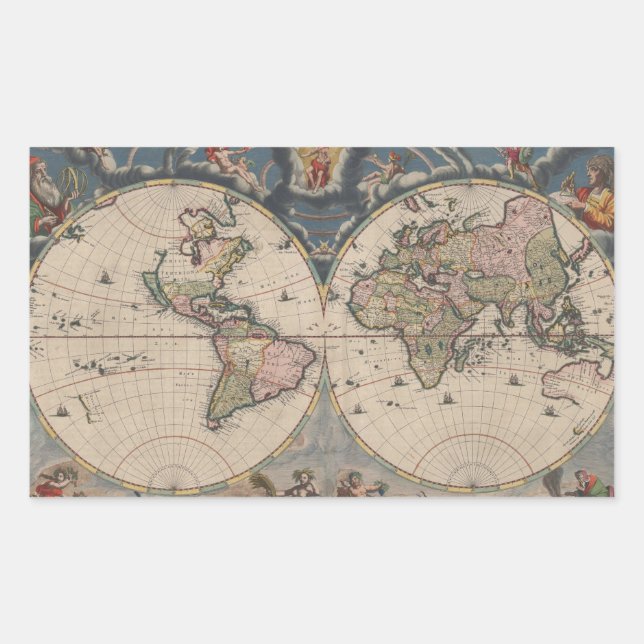 Antique World Map: Historical Cartography Art Rectangular Sticker (Front)