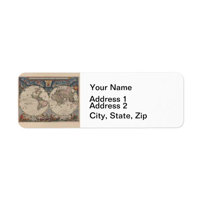 Antique World Map: Historical Cartography Art Return Address Label | Zazzle