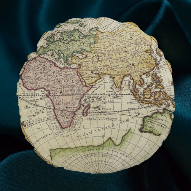 Antique world map in hemispheres round cushion (Creator Uploaded)