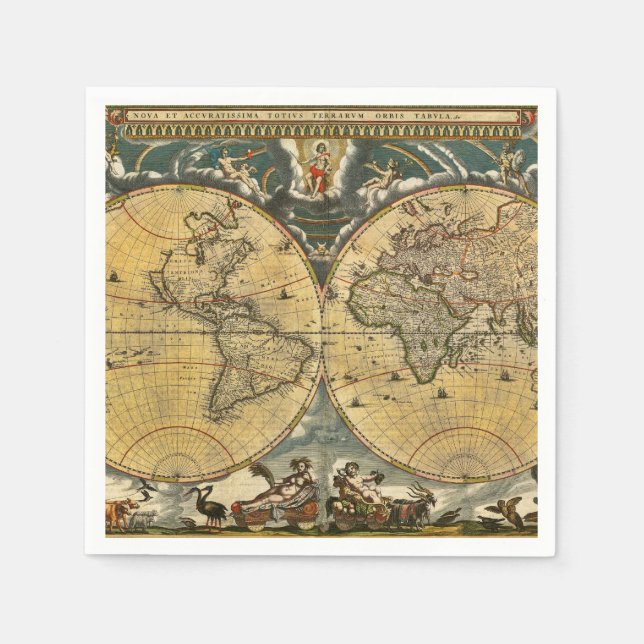 Antique World Map - Joan Blaeu - 1664 Party Napkin (Front)