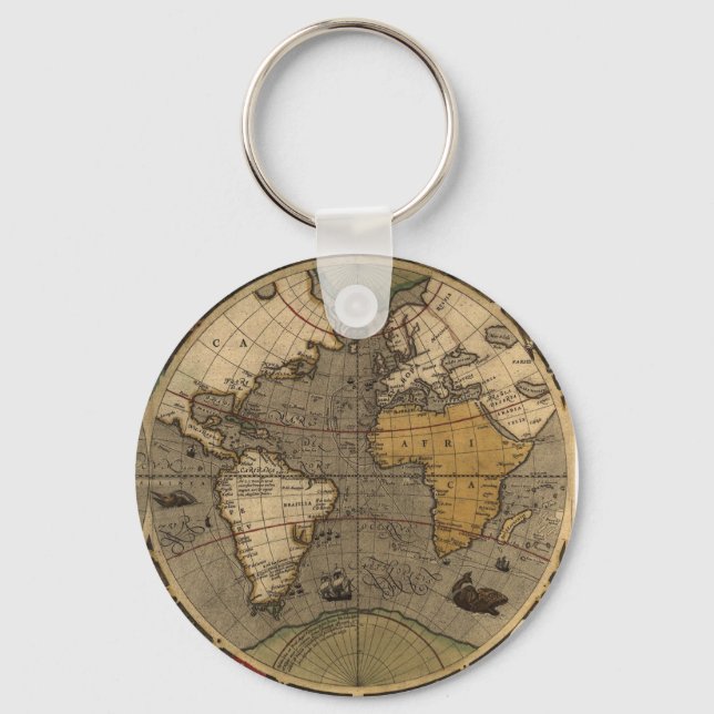 ANTIQUE WORLD MAP Key-chain Collection Key Ring (Front)