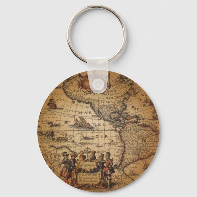 Antique World Map Key Ring (Front)