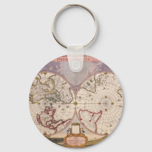 Antique World Map Key Ring